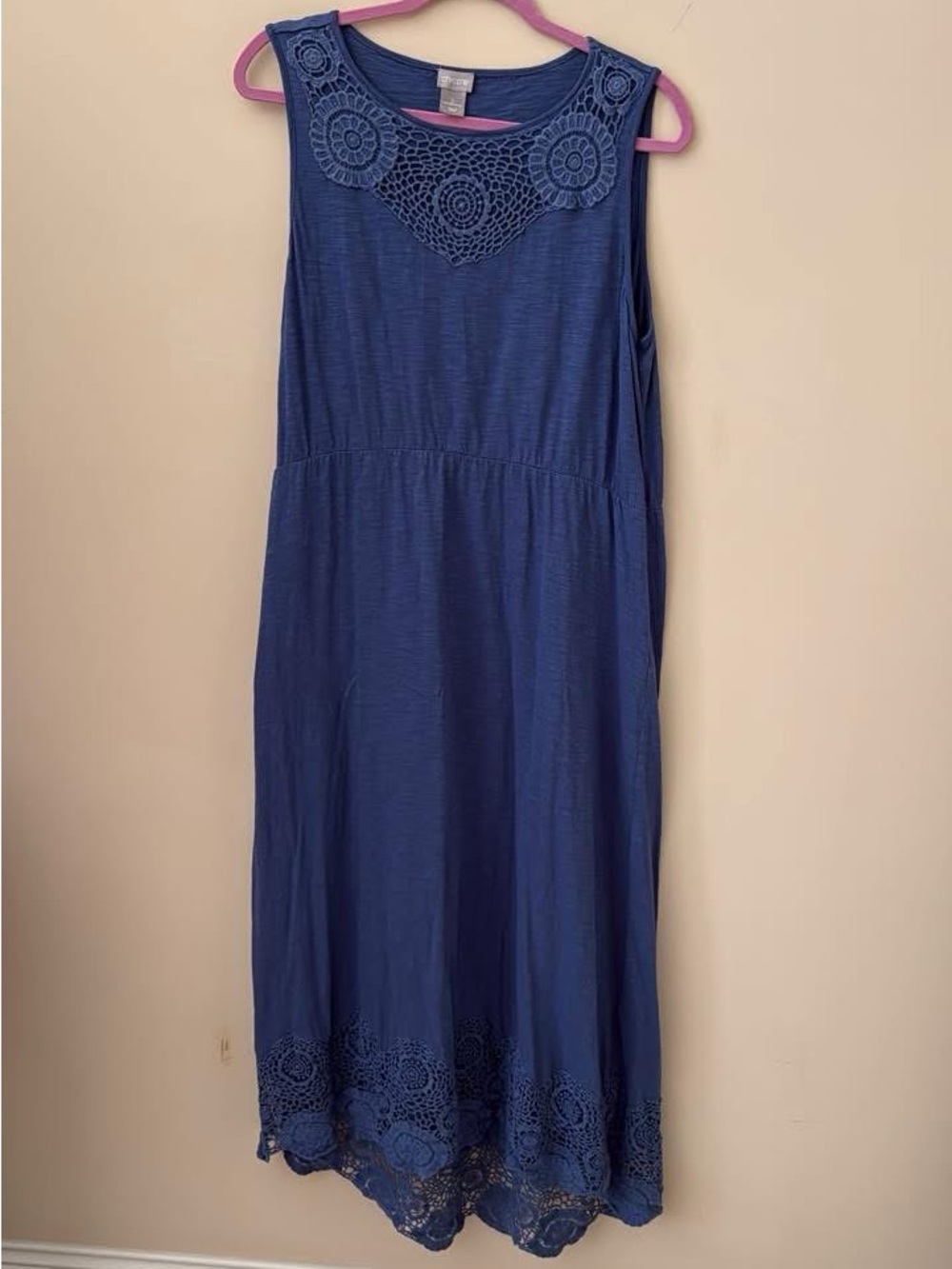 Chico's Navy Sleeveless Crochet-Trim Maxi Dress